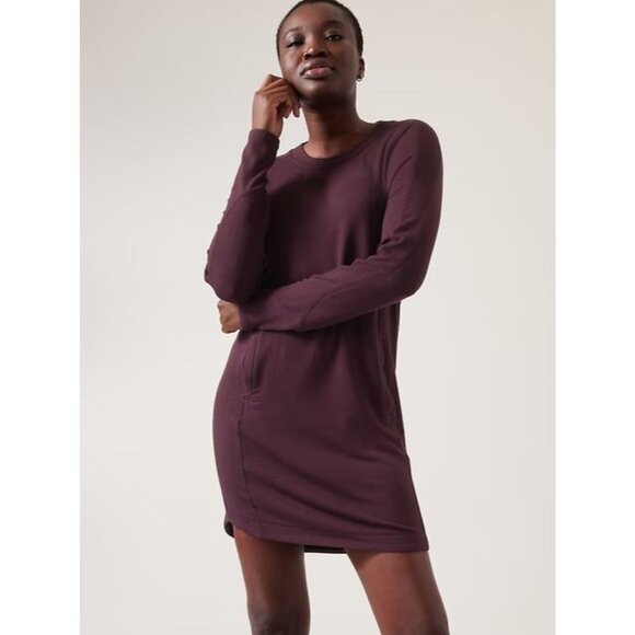 ATHLETA Balance Spiced Cabernet Purple Tencel Jersey Sweatshirt Dress, Size M - Picture 1 of 14